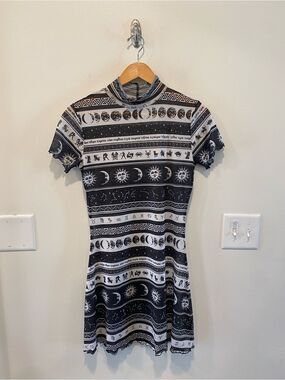 Y2K Horoscopez mesh mini dress celestial zodiac sz Med Whimsigoth indie layering